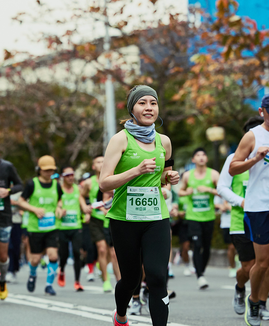 A woman runs a marathon
