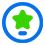 An bold blue and green icon showing a star.
