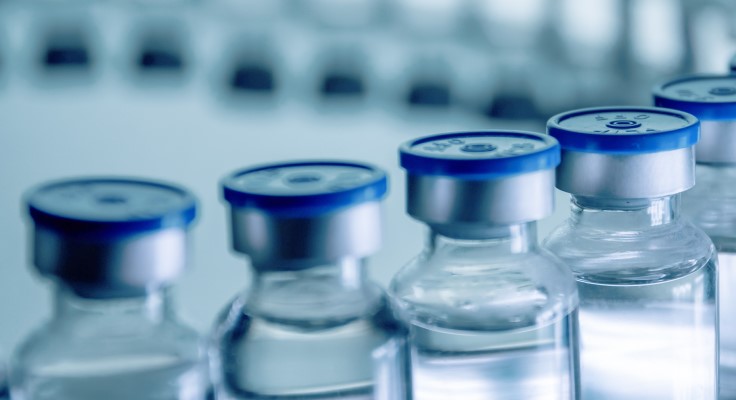 macro image of a row of medical vials