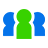 Icon with silhouette of three people