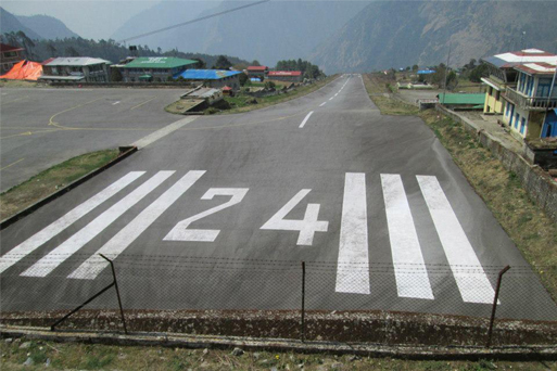 Tenzing-Hillary Airport in Lukla, with its sloping runway Tenzing-Hillary Airport in Lukla, with its sloping runway