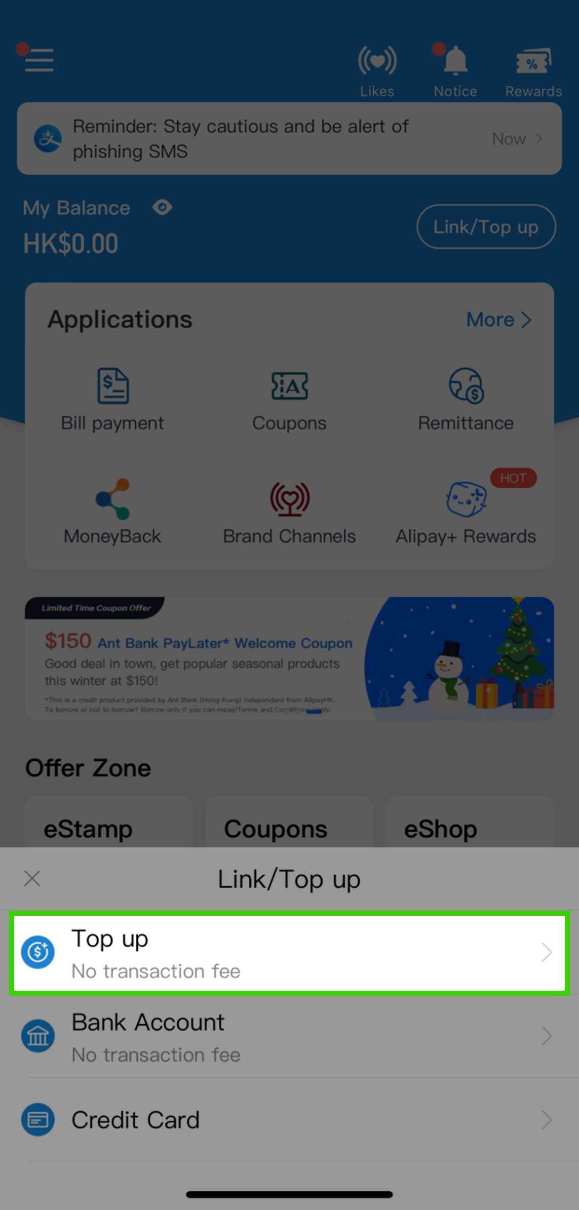 Select ‘Top up’