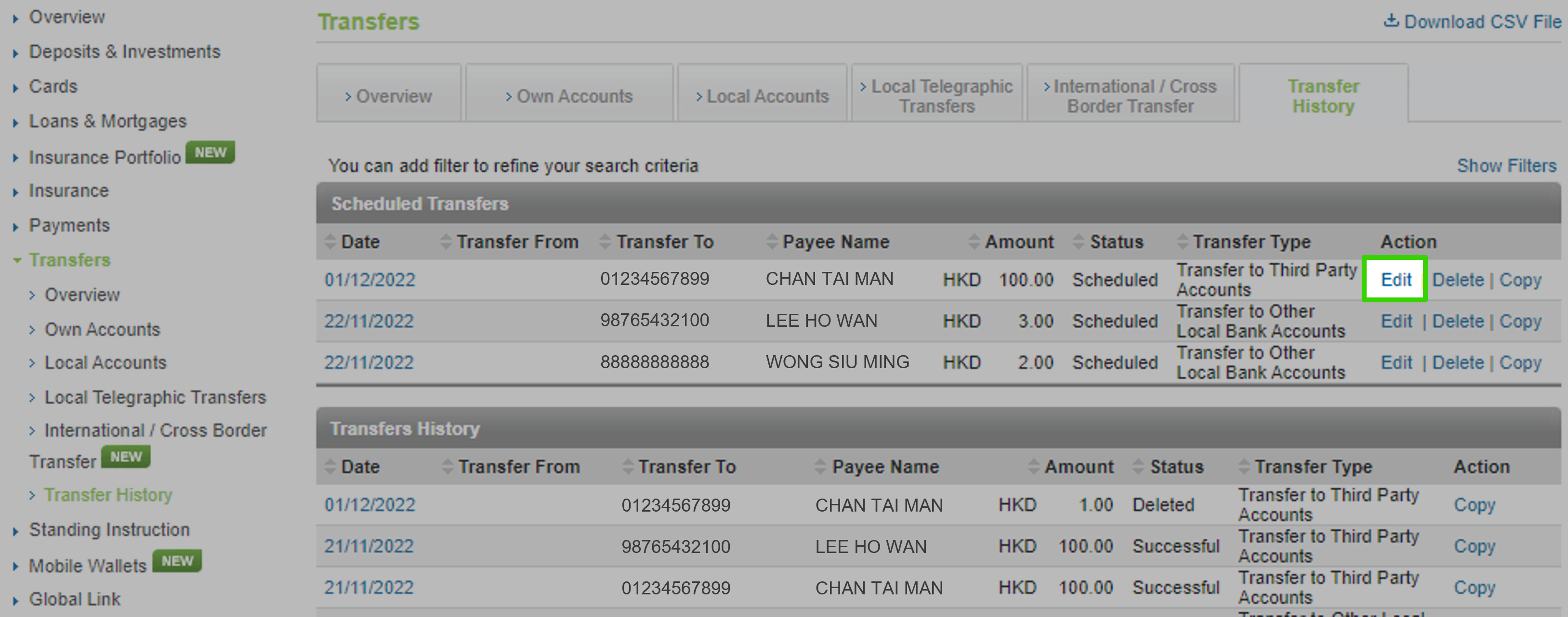 Edit scheduled transfer on Online Banking step 2