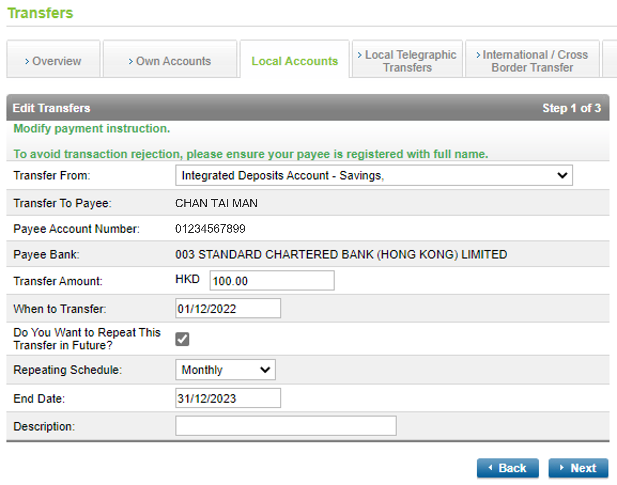 Edit scheduled transfer on Online Banking step 3