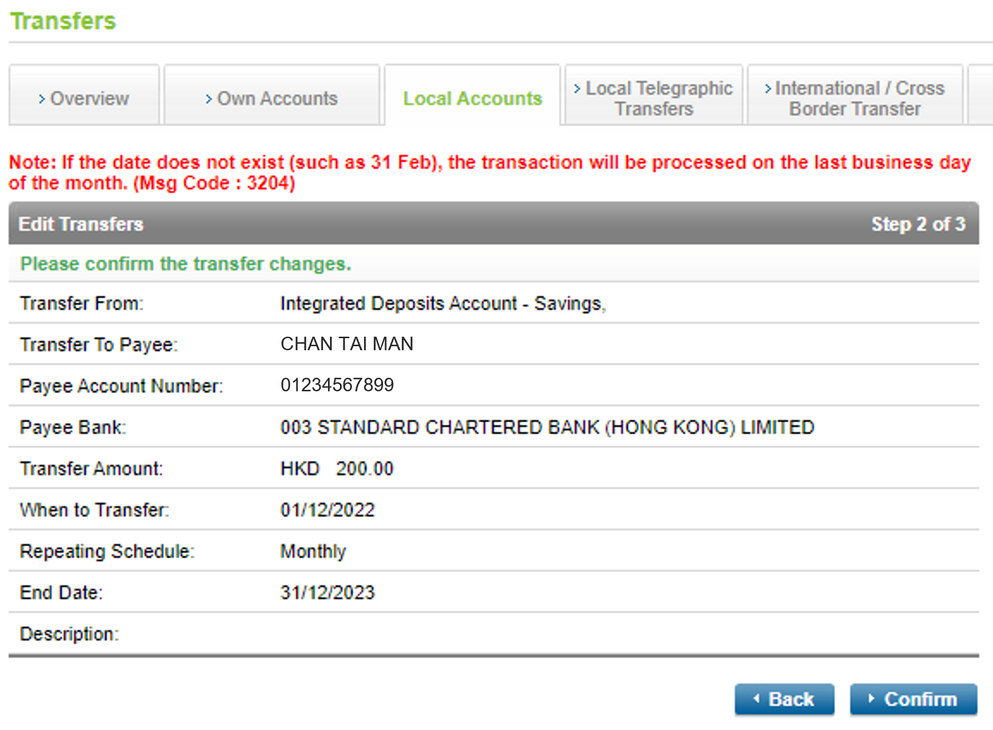 Edit scheduled transfer on Online Banking step 4