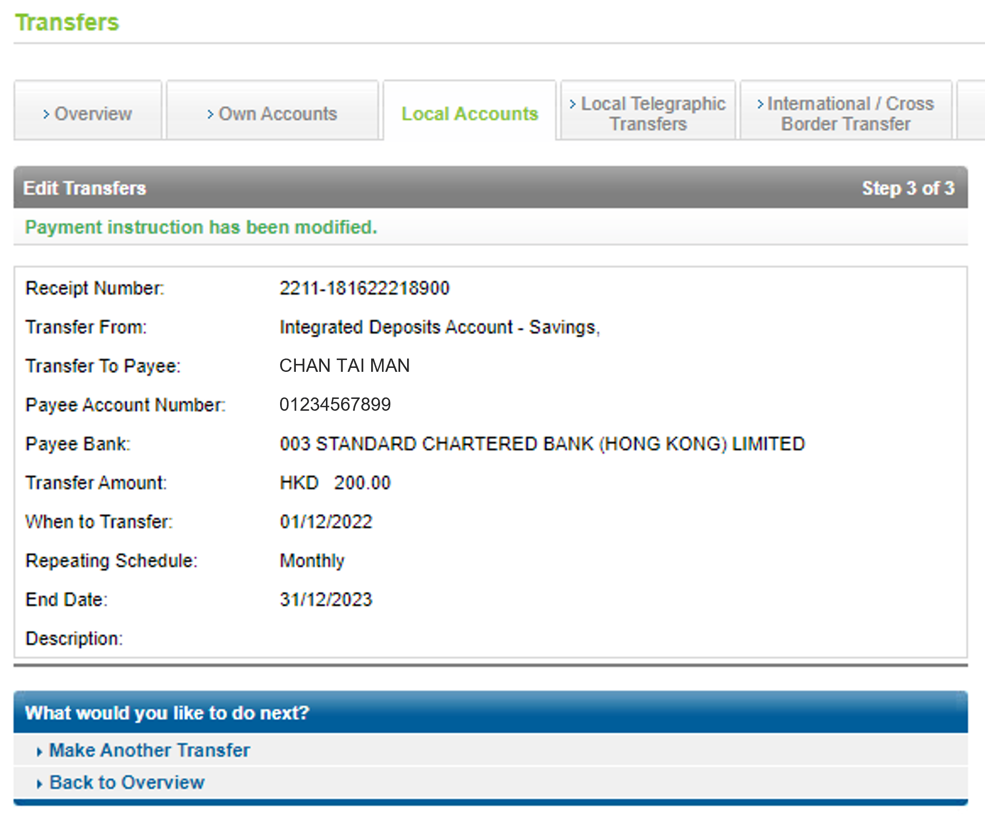 Edit scheduled transfer on Online Banking step 5