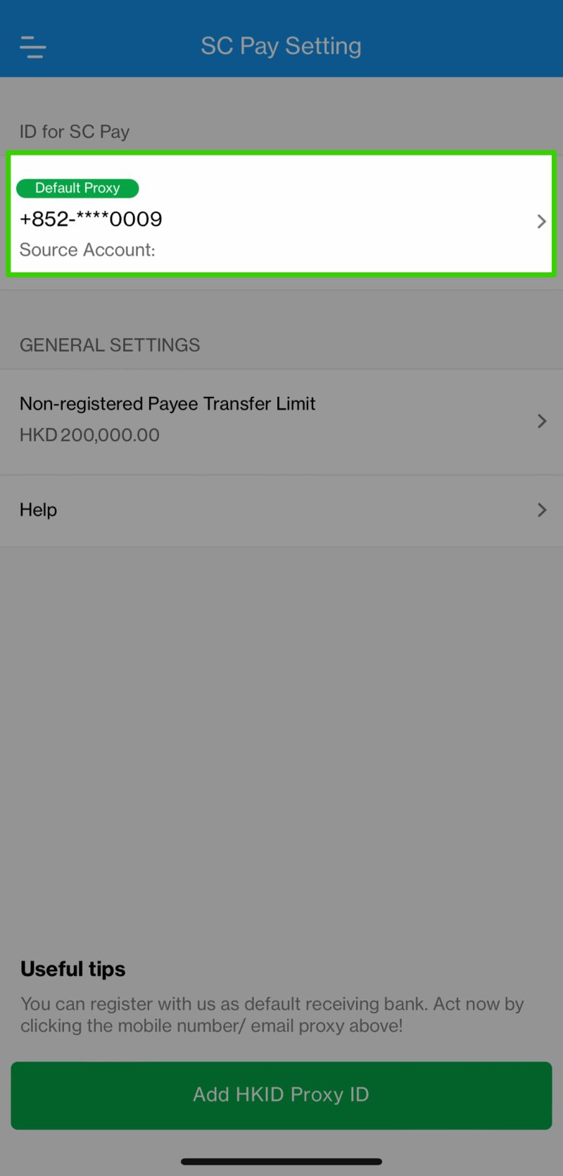 How to set Standard Chartered Bank as the FPS default receiving bank Step 2