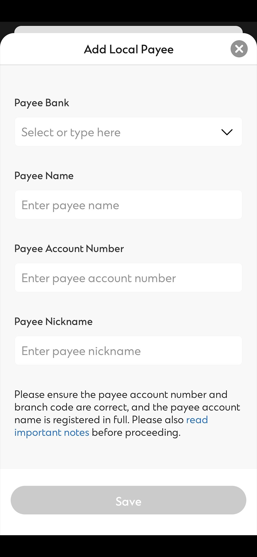 Add payee on Online Banking step 2