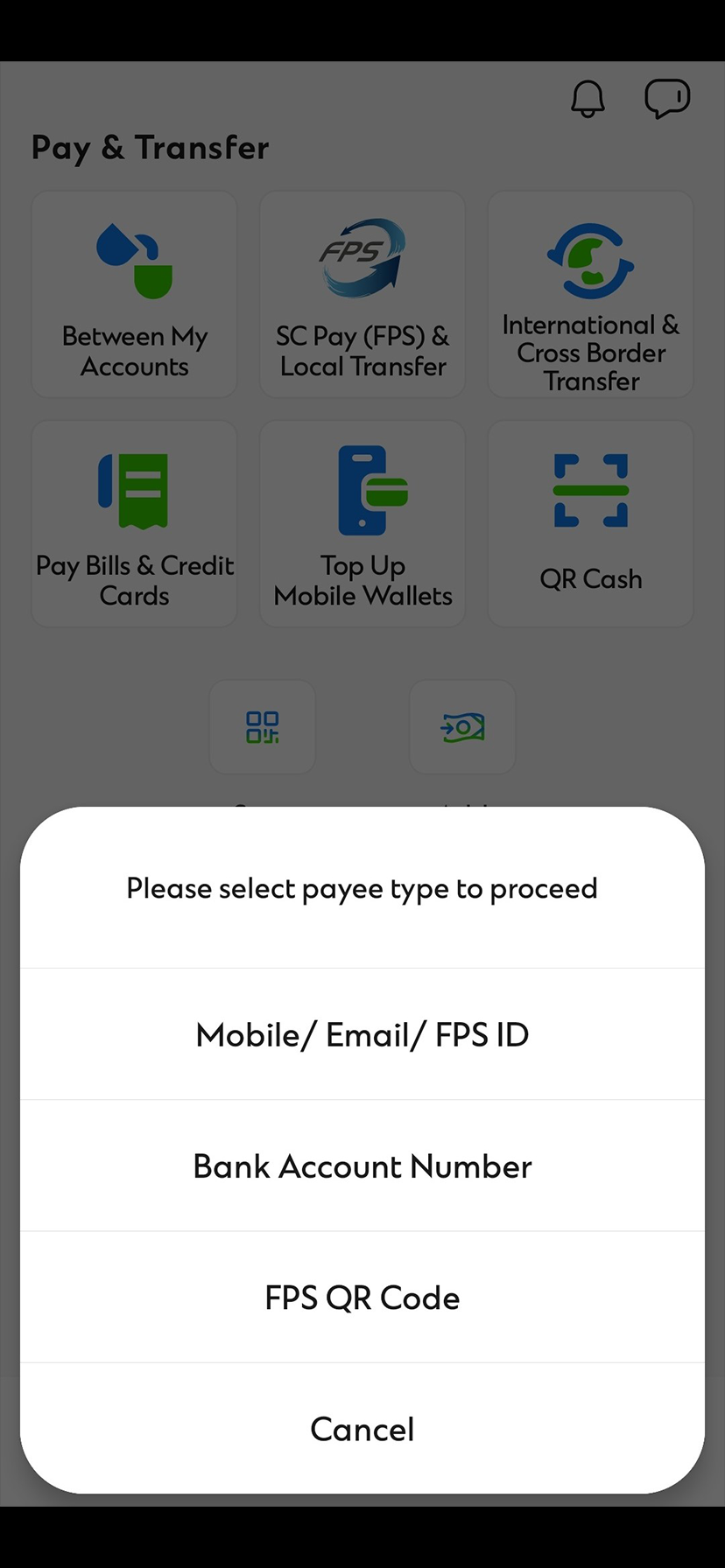 Transfer from current or savings account via SC Mobile App step 2