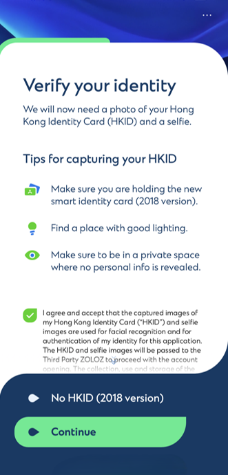 Step 4 - Verify your identity with your HKID and a selfie​