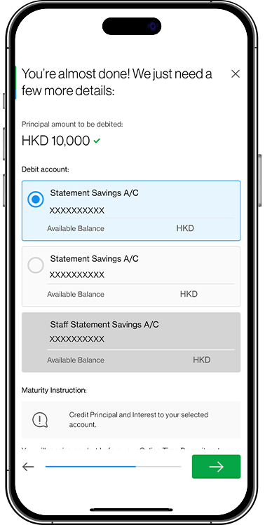 Screenshot of time deposit opening step 4 on SC Mobile
