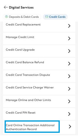 Card Online Transaction Additional Authentication Record Step 2
