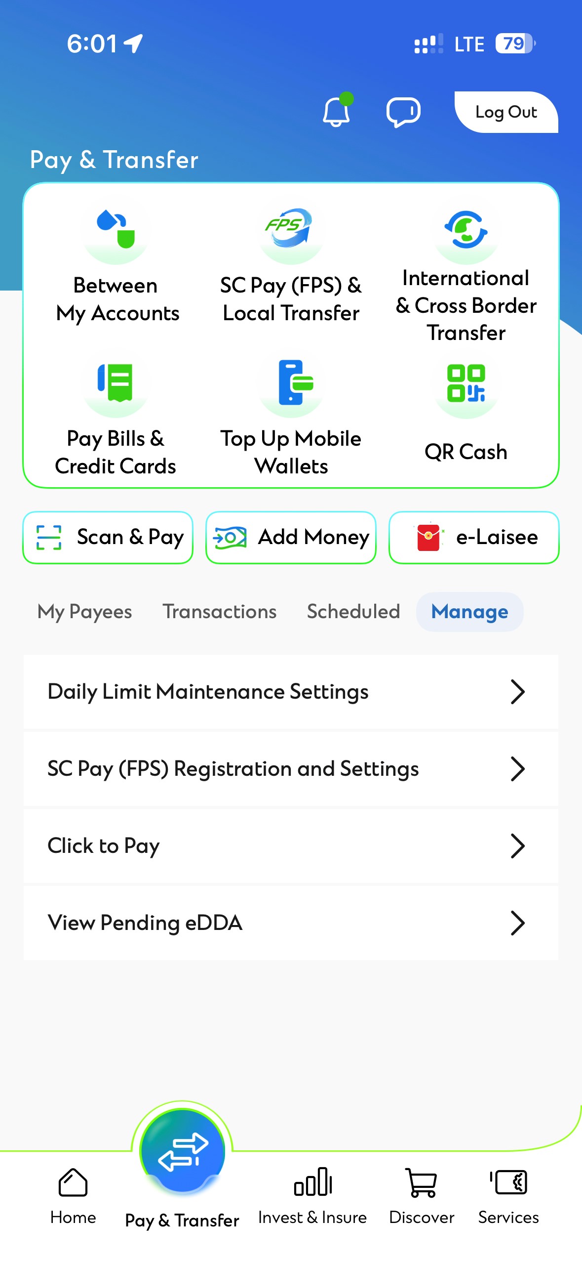 Transfer fund via SC Mobile App step 1