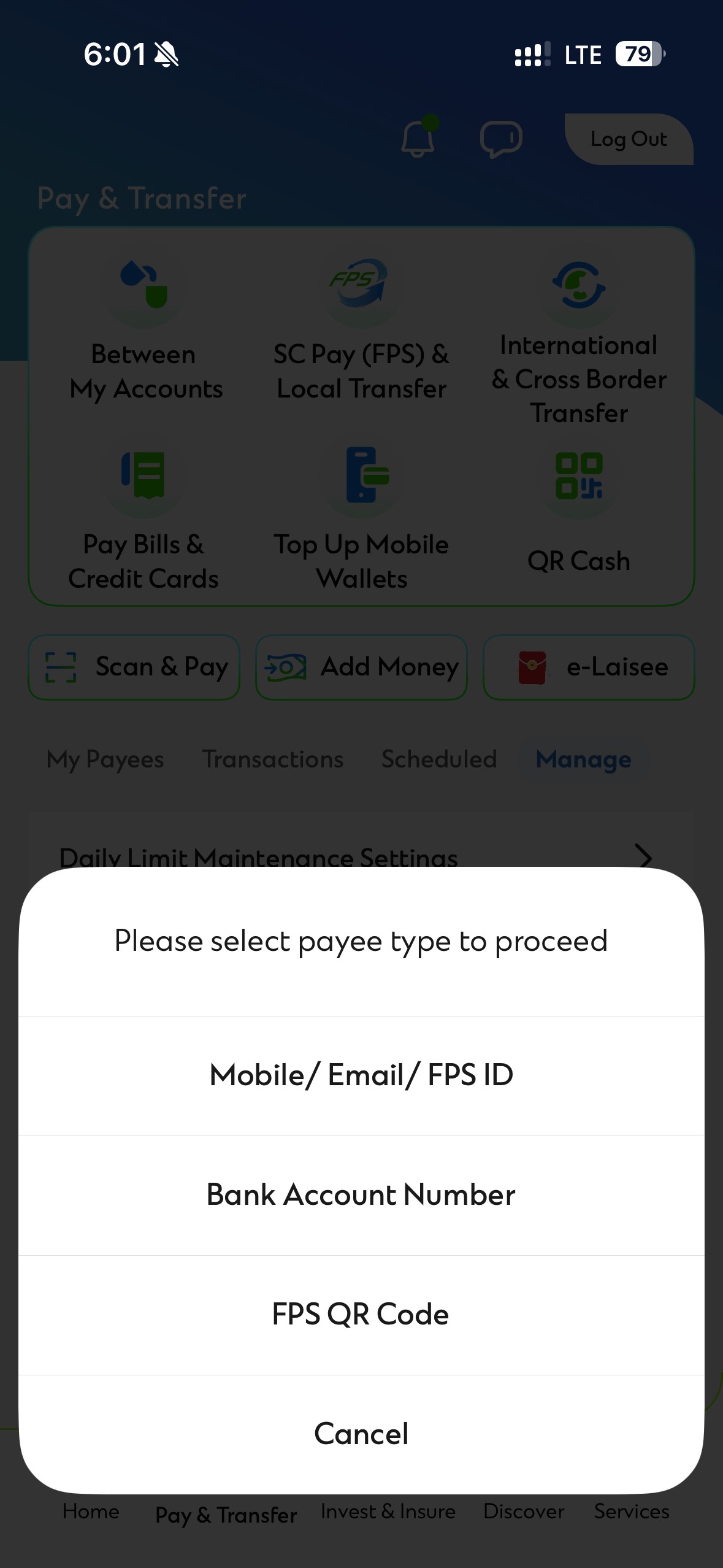 Transfer fund via SC Mobile App step 2