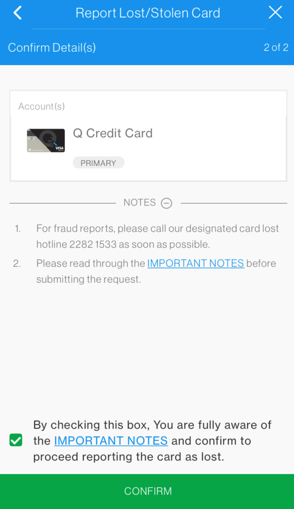 SC Mobile App Report Lost/Stolen Credit Card Step 4