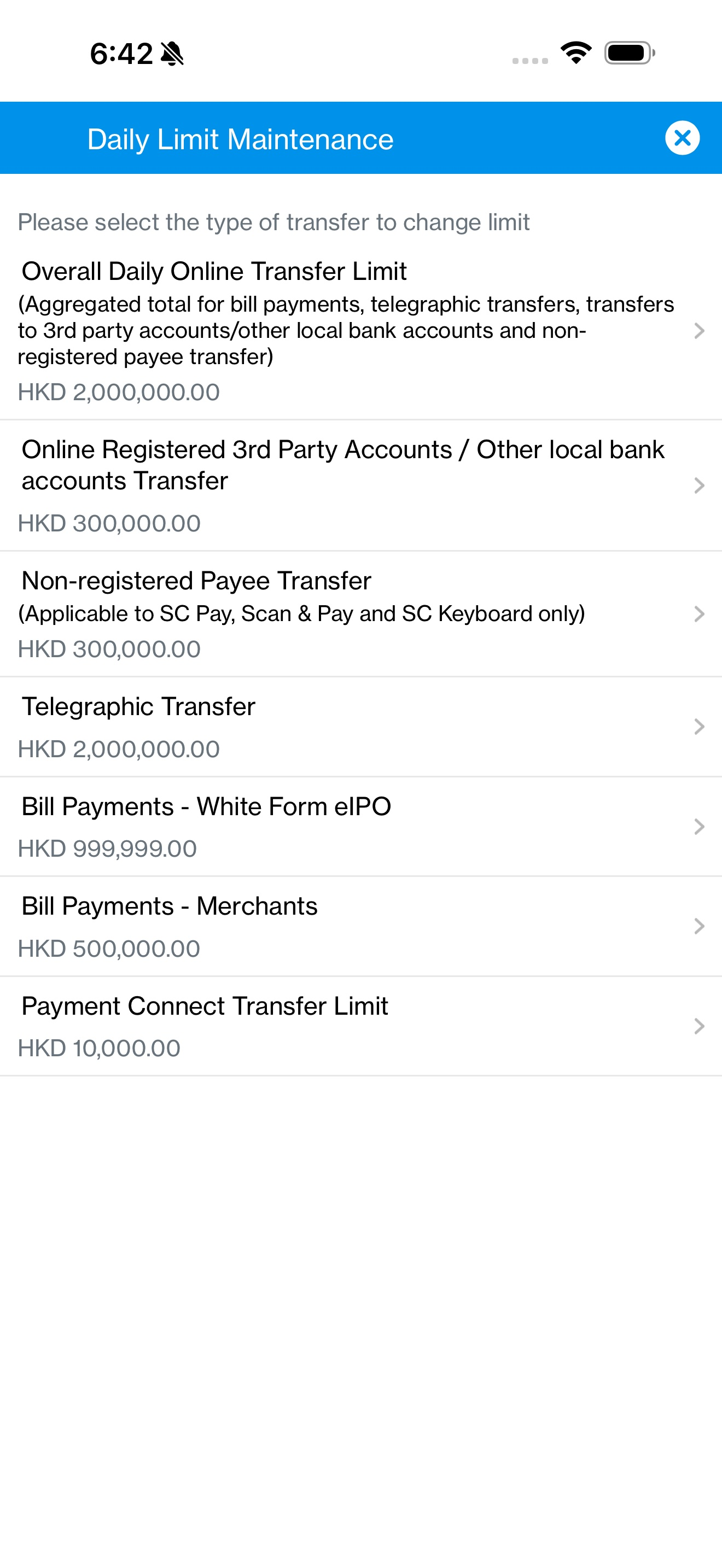 Update Transfer Limits on SC Mobile App