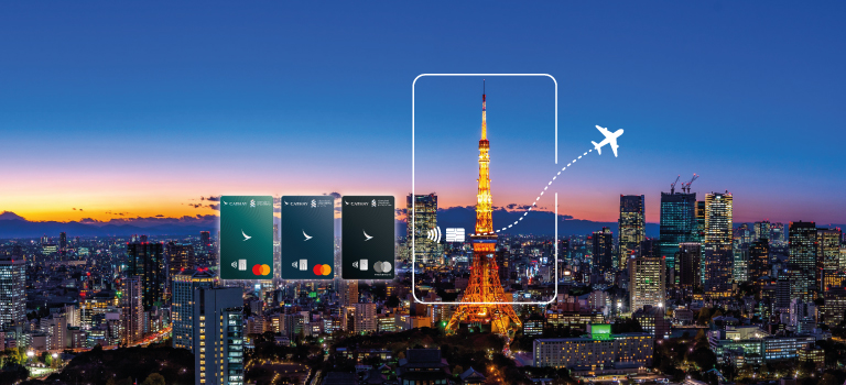 The card face of SC Cathay Mastercard and Tokyo Tower in Japan. used to promote SC Cathay Mastercard
