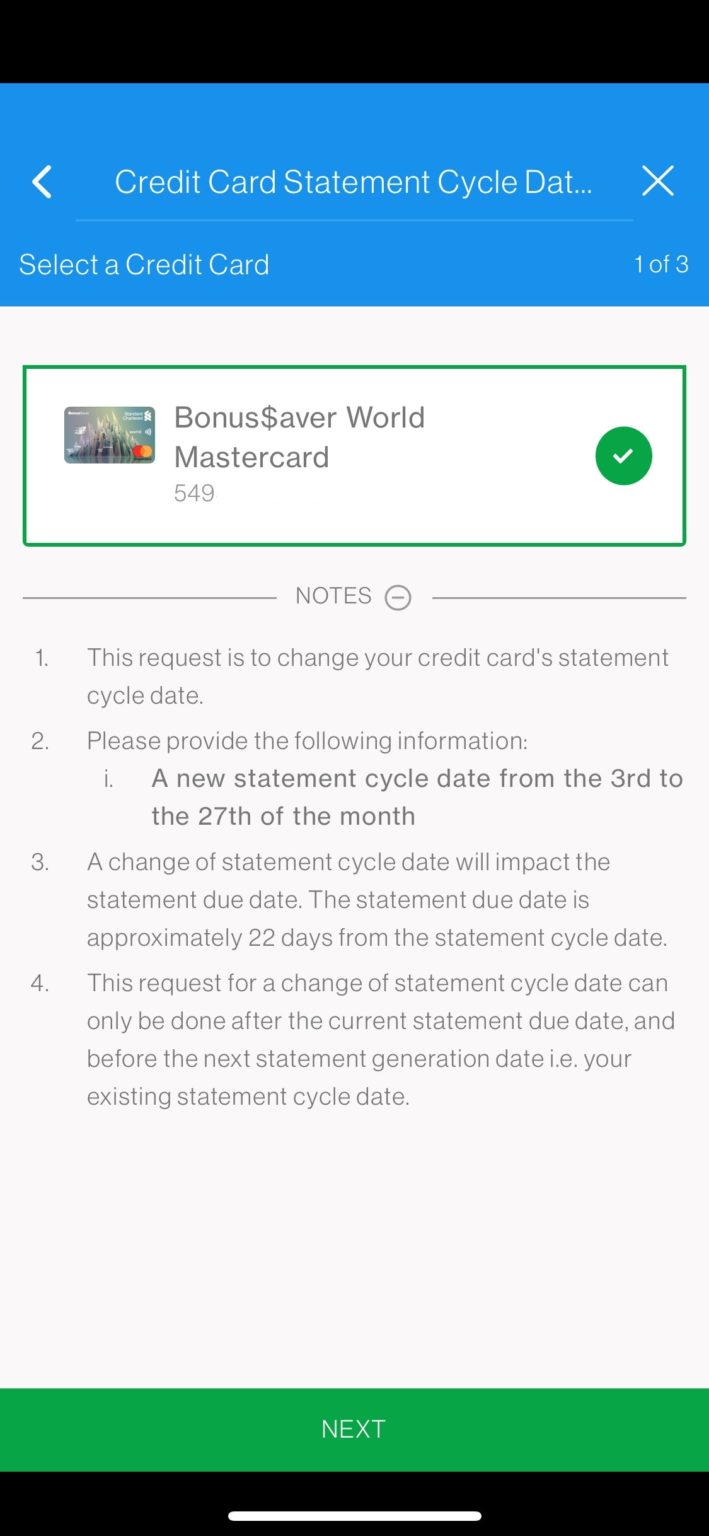 Sc sg cc statement cycle date change ccccycle