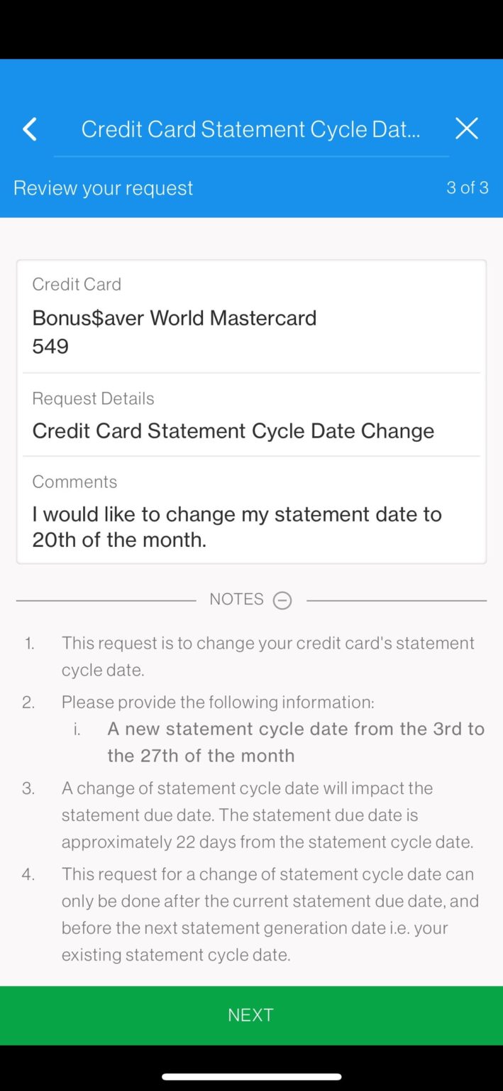 Sc sg cc statement cycle date change cccycle latest