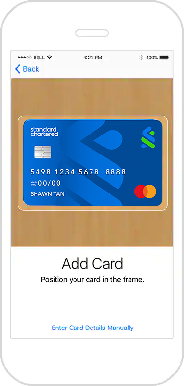 Add Card. Position your card in the frame