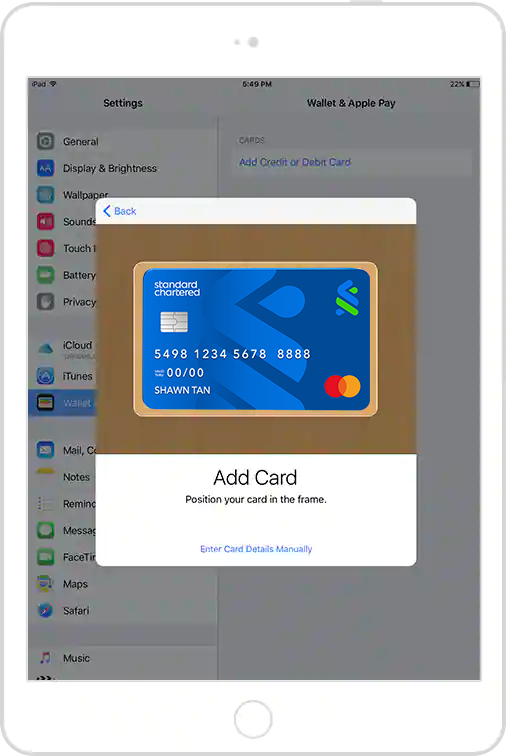 Add Card. Position your card in the frame