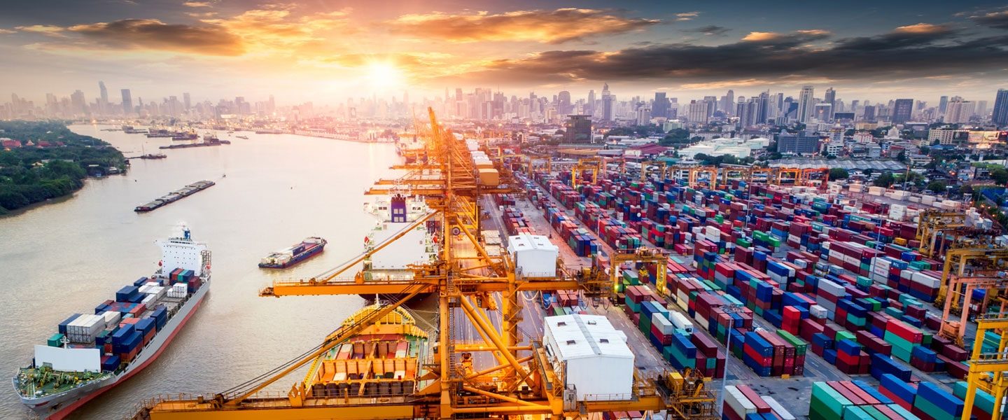 A wide view of a shipping dock