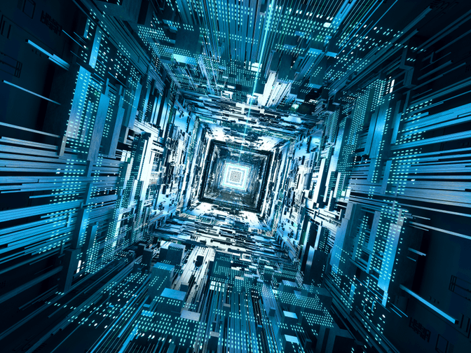 Abstract patterns denoting AI and technology