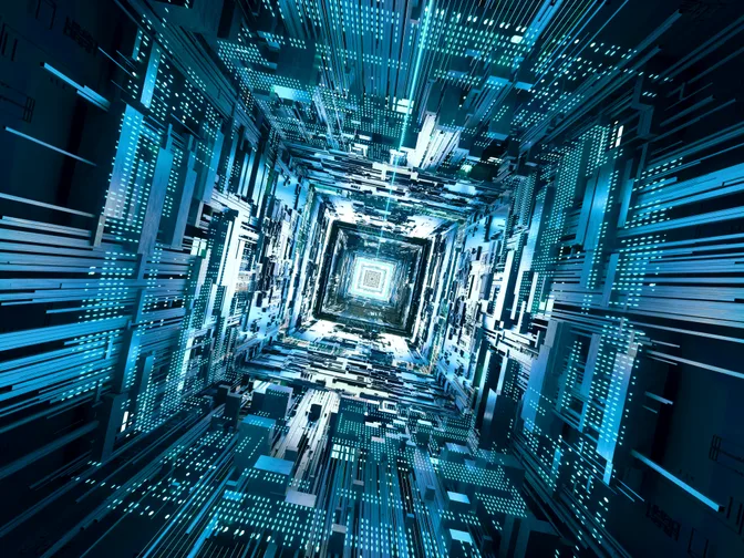 Abstract patterns denoting AI and technology