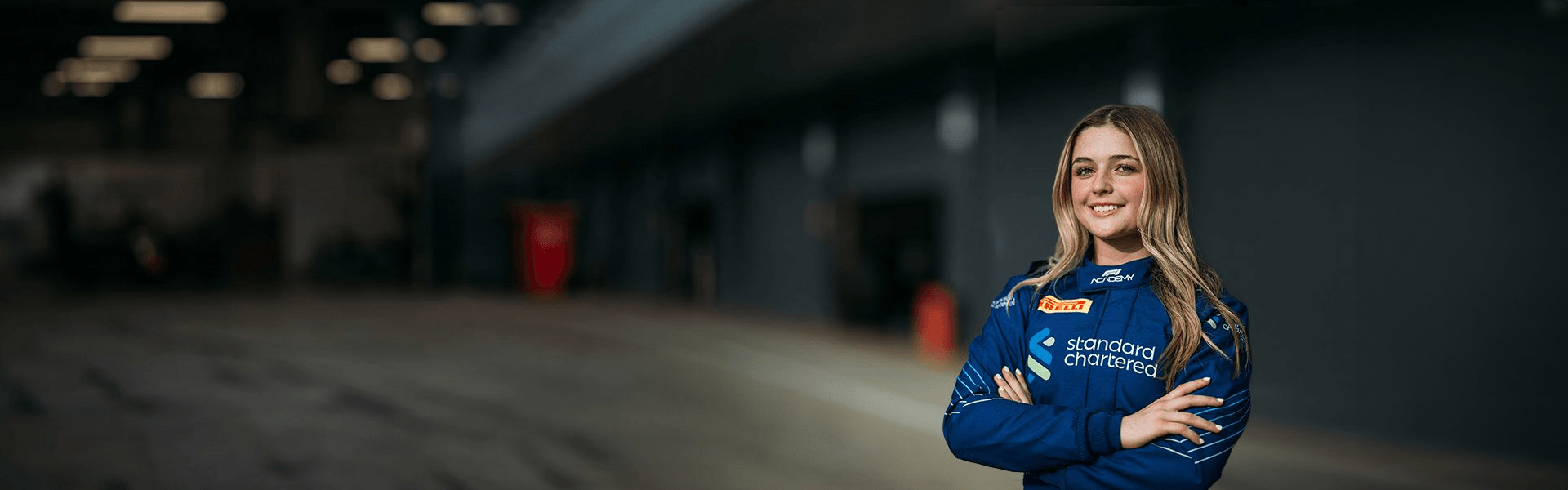 F1 ACADEMY Wild Card driver Autumn Fisher in her Standard Chartered race suit.