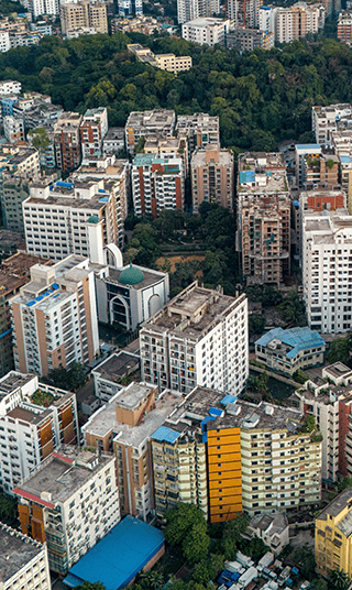 A city skyline in Bangladesh.