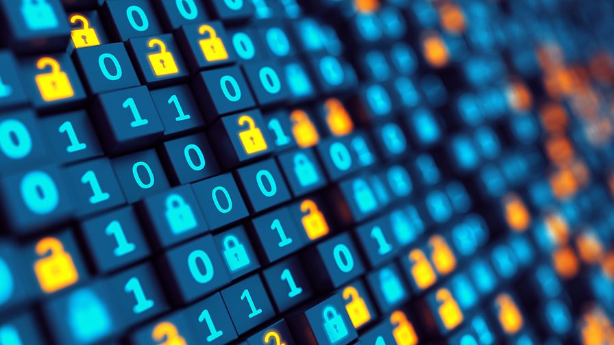 Binary code and digital Lock. Big data with encrypted computer code.