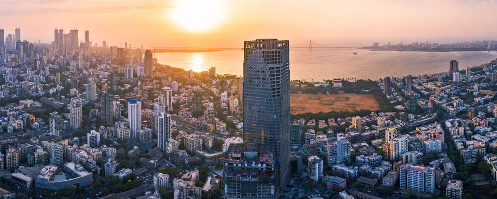 Sunset over city