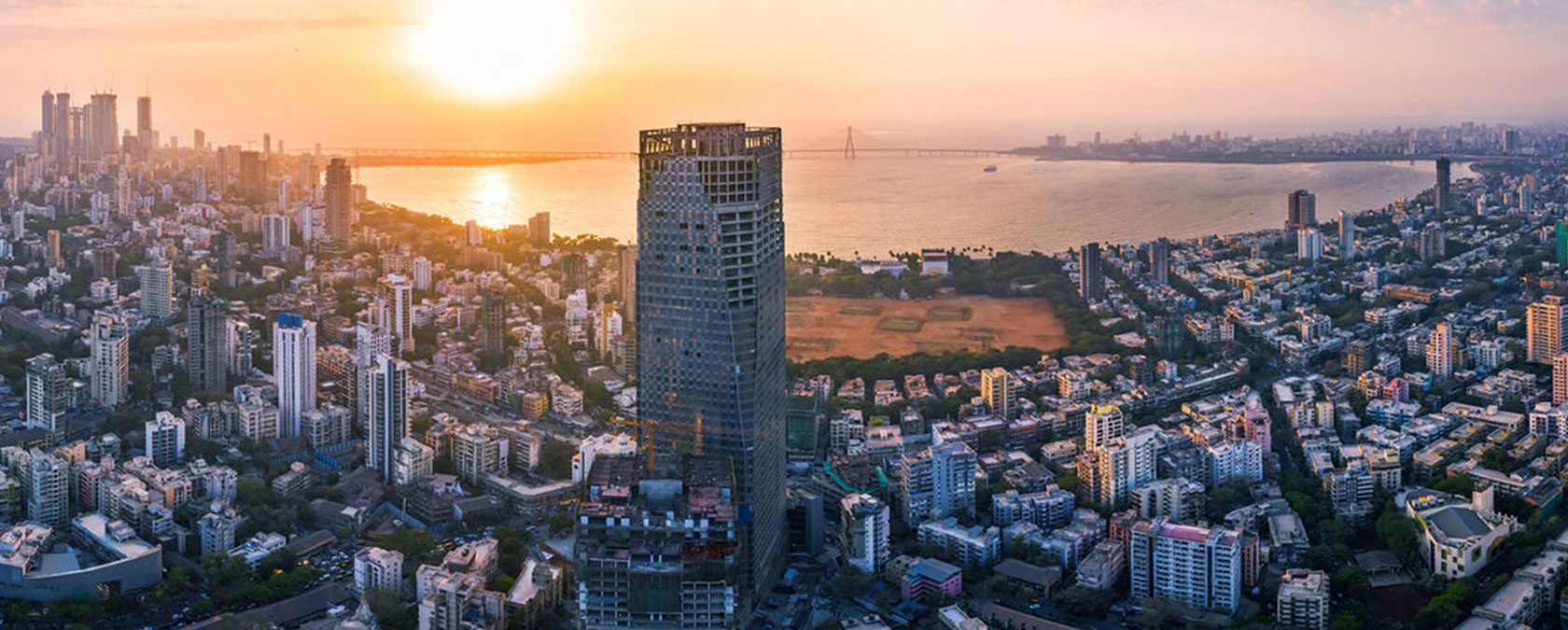 Sunset over city