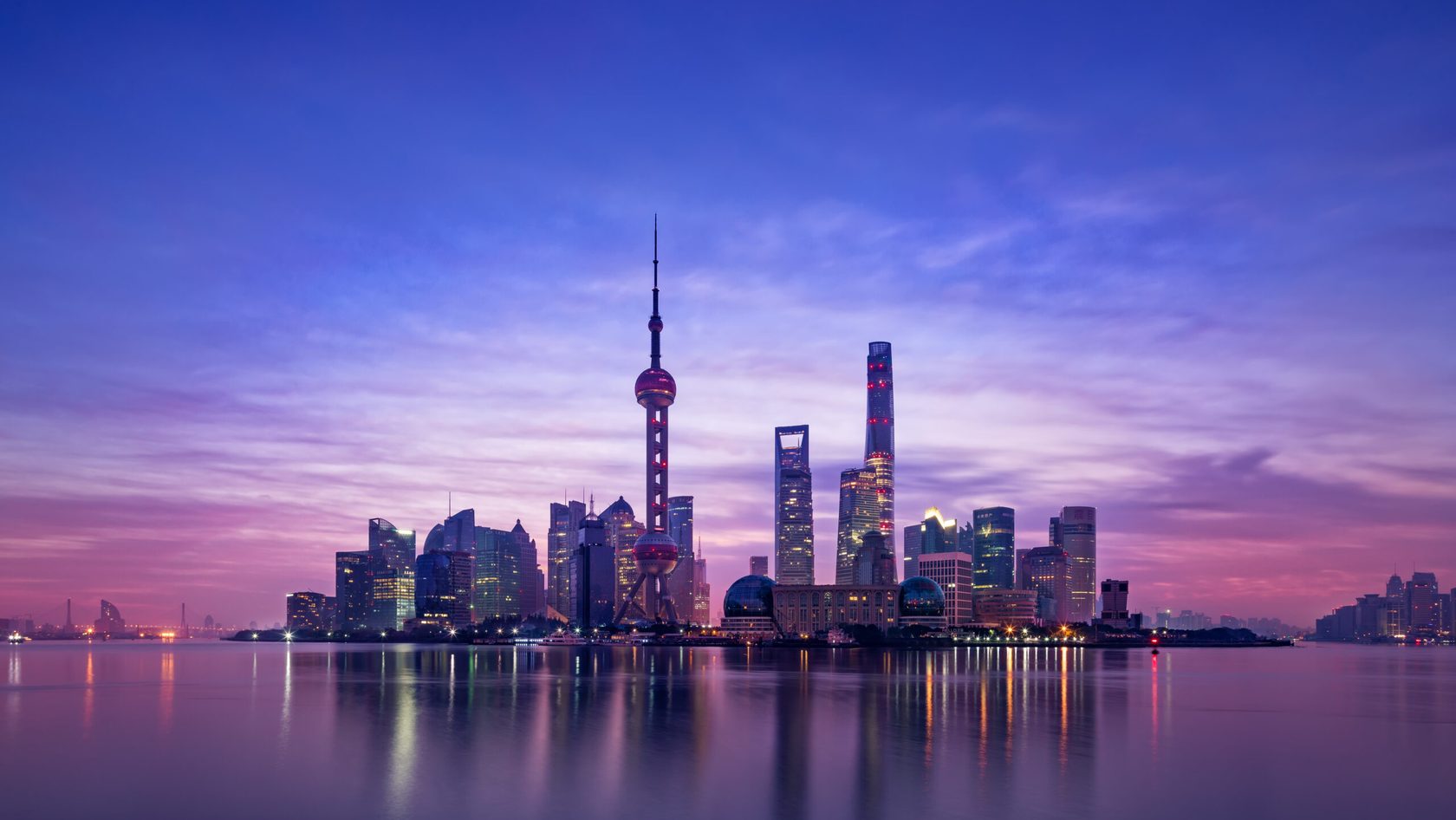 Panoramic skyline of Shanghai,China,Sunrise,Lu Jia Zui,Shanghai