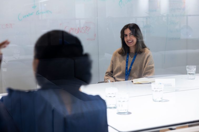 A young girl at her finance interview