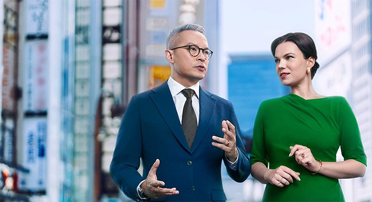 two employees walking