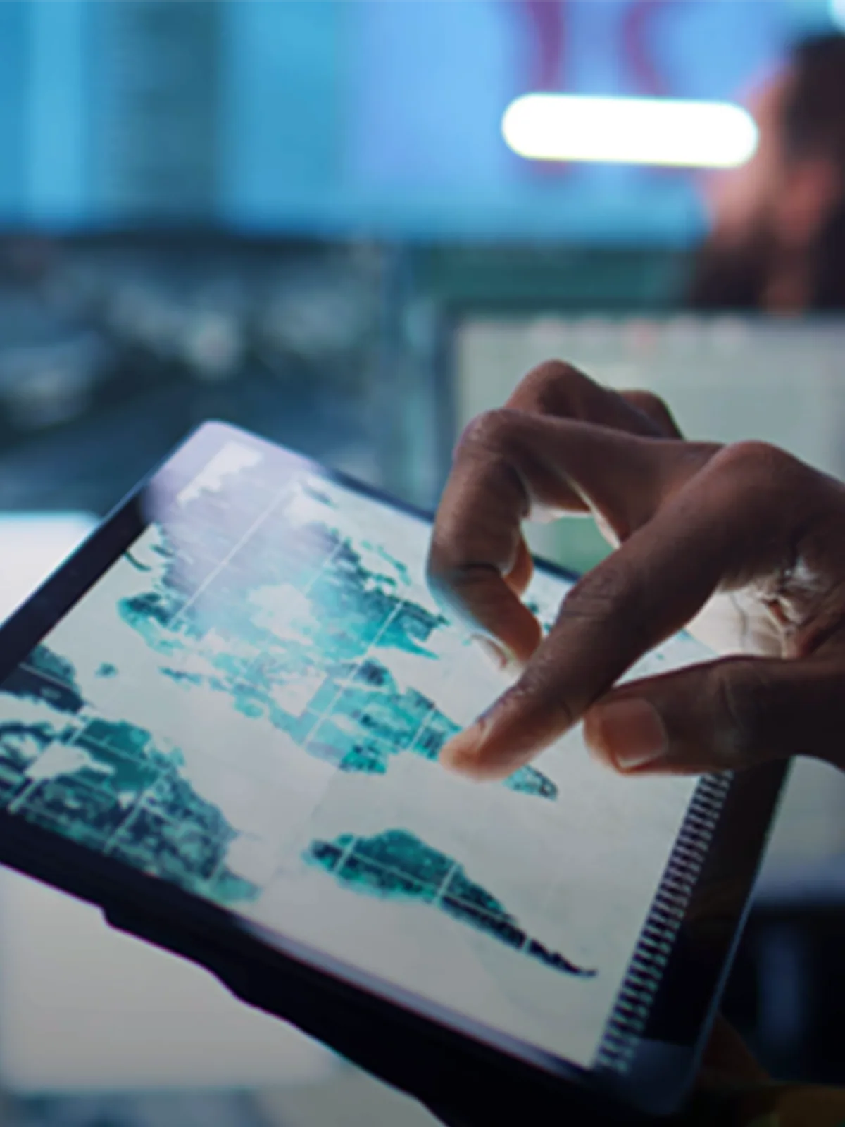 A world map on an iPad.