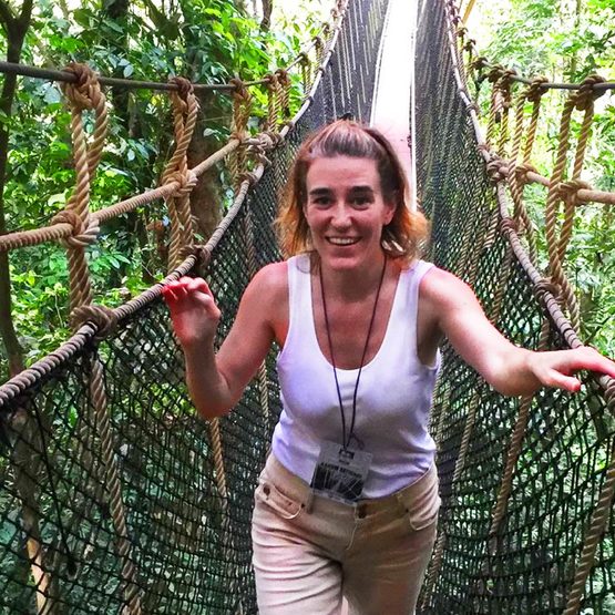 Louise Vogler crossing rope bridge