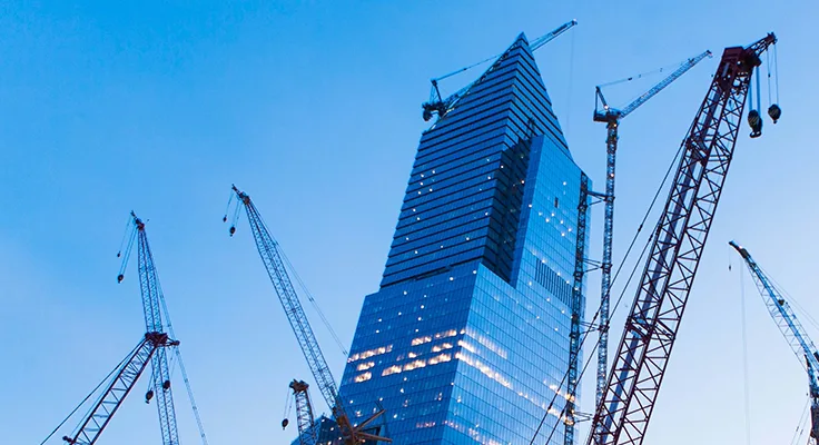 Cranes build skyscrapers.