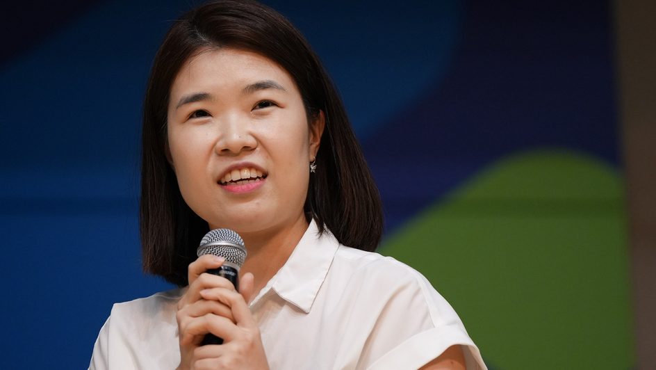 women with a microphone