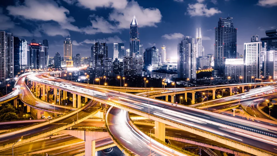 Highway junction at night