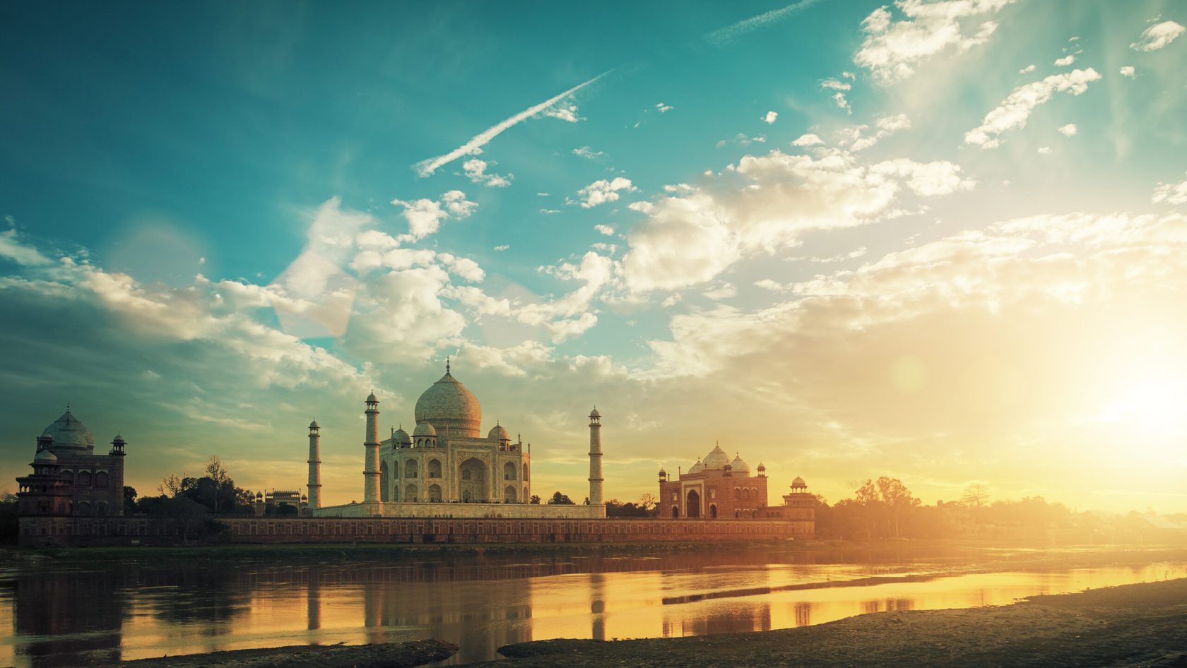 Taj Mahal, Agra, India in the lights of the sunset.