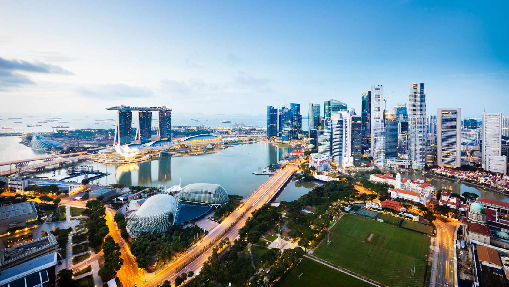 Aerial view depicting Singapore, a global fund management hub