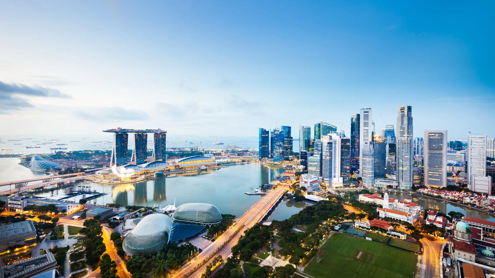 Aerial view depicting Singapore, a global fund management hub