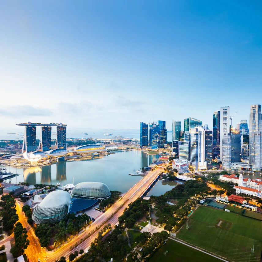 Aerial view depicting Singapore, a global fund management hub
