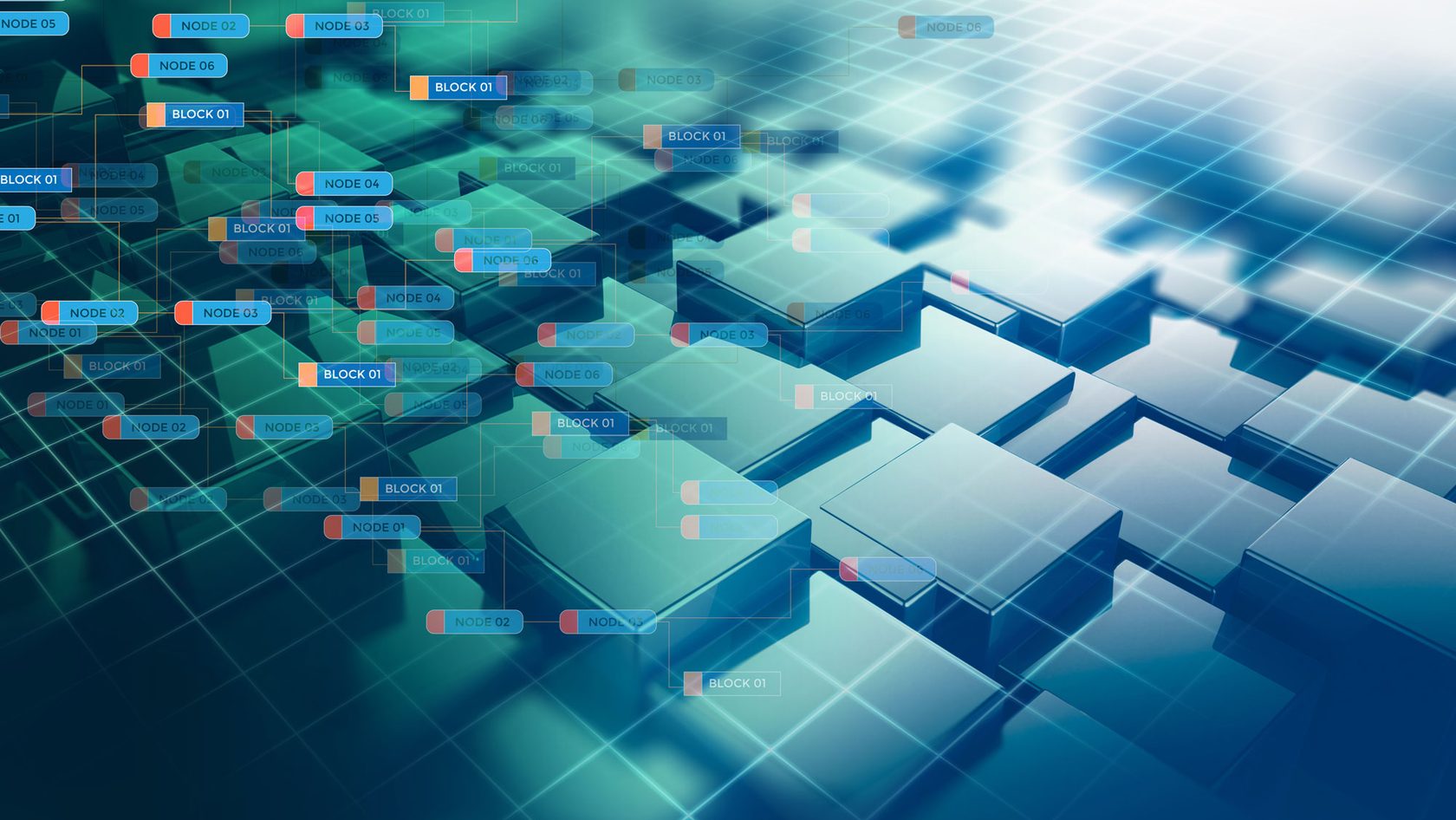 Block chain network and programming concept on technology background