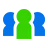 Icon with silhouette of three people