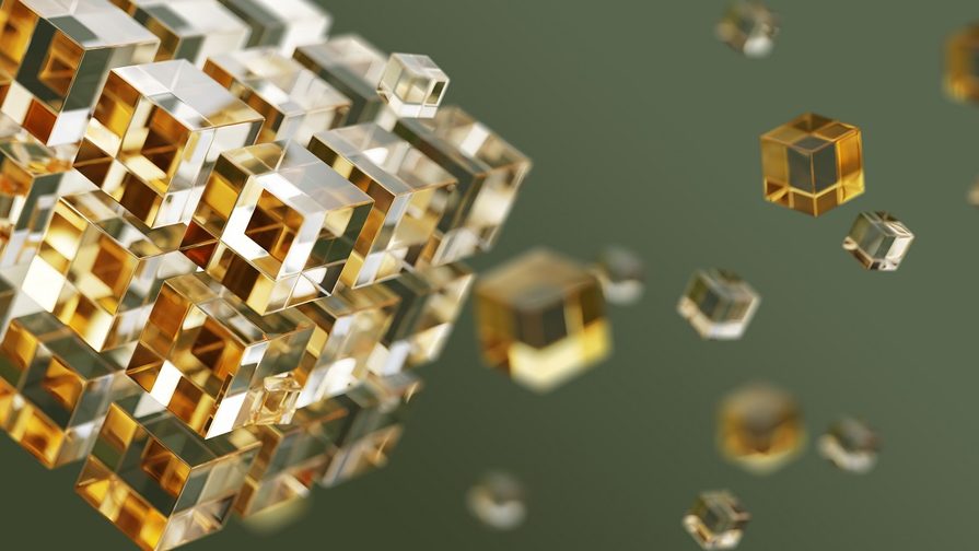 Arrangement of interconnected translucent cubes