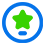 An bold blue and green icon showing a star.