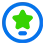 An bold blue and green icon showing a star.